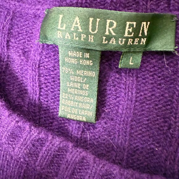 Ralph Lauren Merino Wool Angora Cable Knit Sweater Purple Sz Large - Picture 2 of 6
